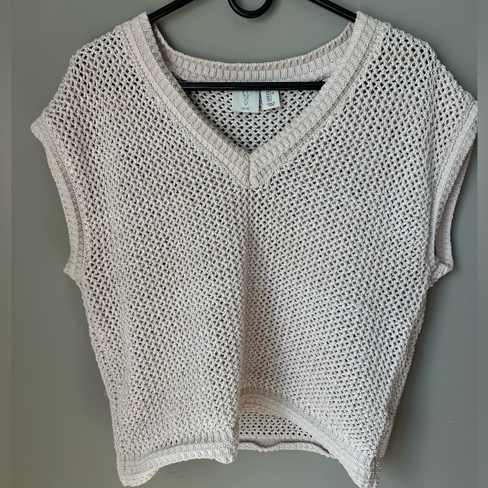 Crochet sweater vest boxy with gold sequins women’s size L Joie